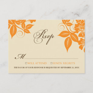 Orange/Chocolate Modern Floral RSVP Card