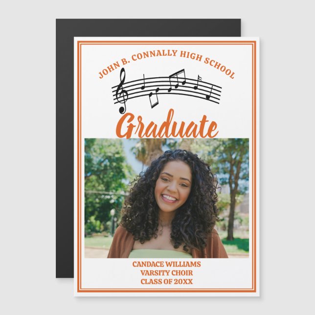 Orange Choir Photo Music School Graduation Magnet (Front/Back)