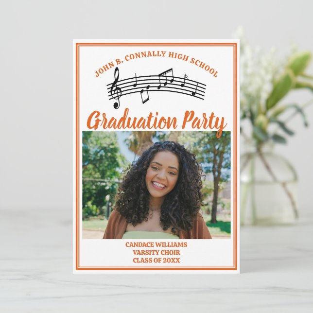 Orange Choir Photo Music School Graduation Party Invitation (Standing Front)