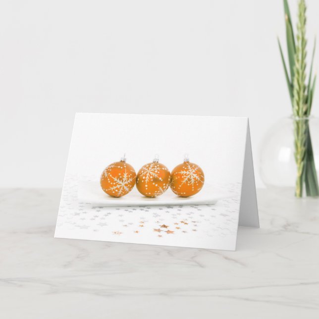 Orange Christmas baubles Holiday Card (Front)