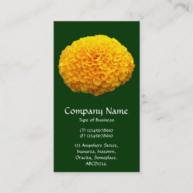 Orange Chrysanthemum - Dark Green Business Card (Front)