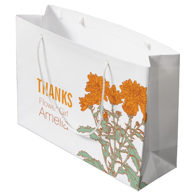Orange chrysanthemum wedding flower girl favour ba large gift bag (Back Angled)