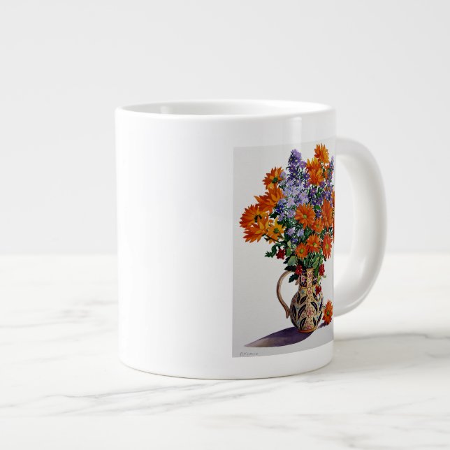 Orange Chrysanthemums Large Coffee Mug (Front Right)