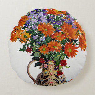 Orange Chrysanthemums Round Cushion