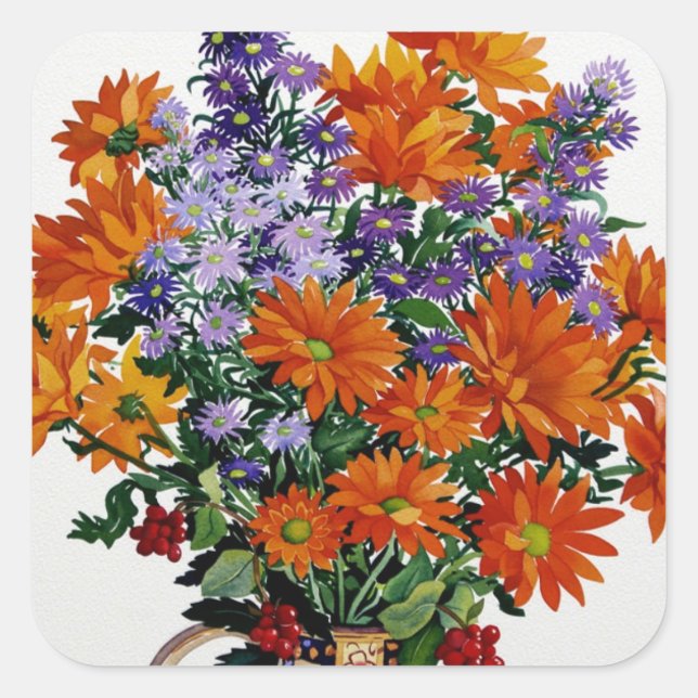 Orange Chrysanthemums Square Sticker (Front)