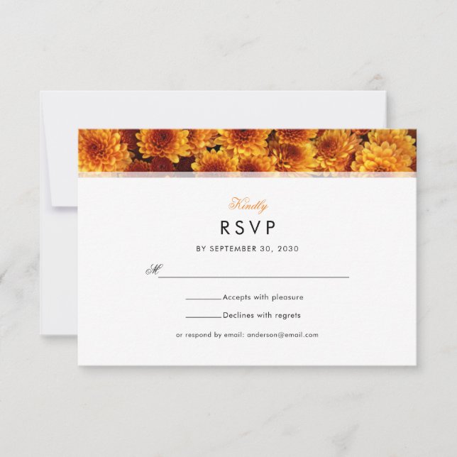 Orange Chrysanthemums Wedding RSVP Card (Front)
