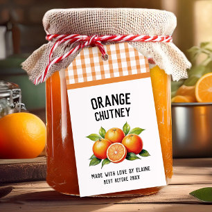 Orange chutney preserve label chequered pattern