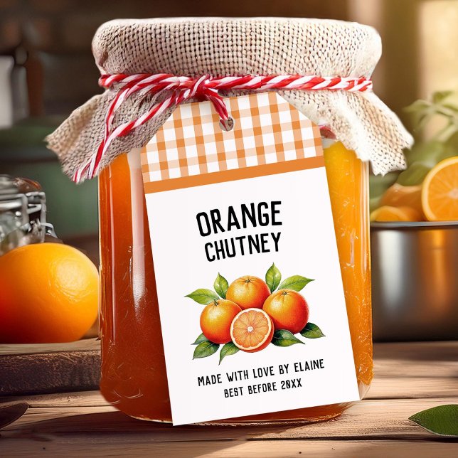 Orange chutney preserve label chequered pattern (Creator Uploaded)