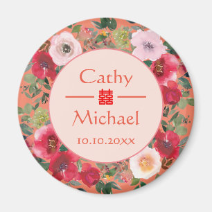 Orange circle floral wreath modern Chinese wedding Magnet