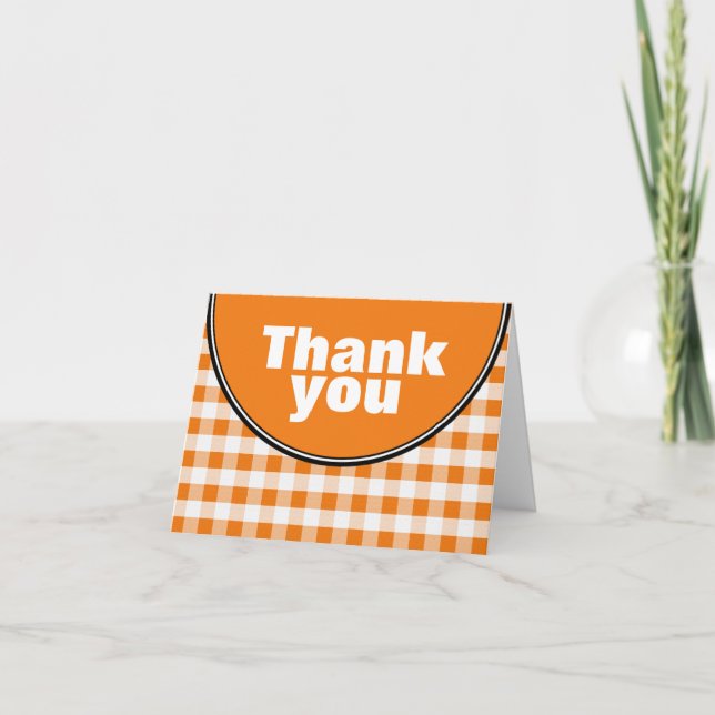 Orange Circle Gingham custom Thank You card (Front)