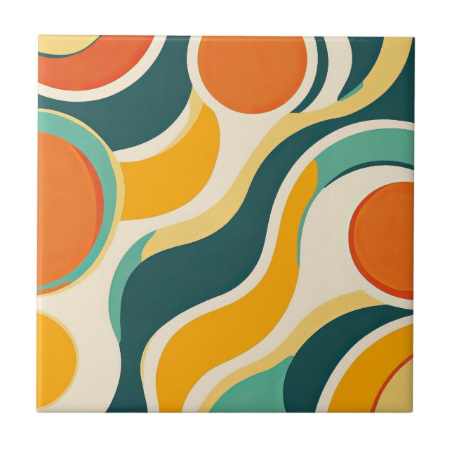 Orange Circles and Colour Streams Tile (Front)
