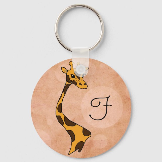 Orange Circles Cartoon Giraffe ~ Round Keychain (Front)