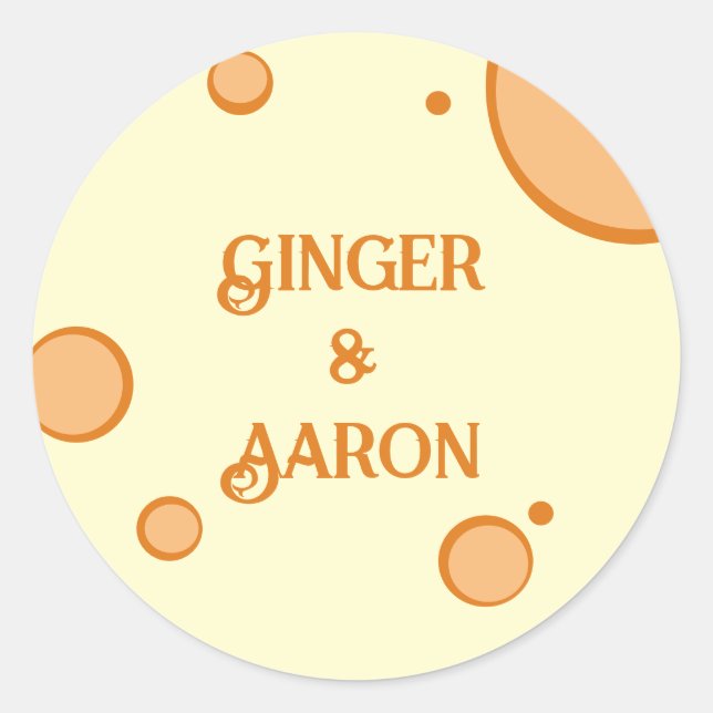 Orange Circles Groovy Retro Wedding Classic Round Sticker (Front)