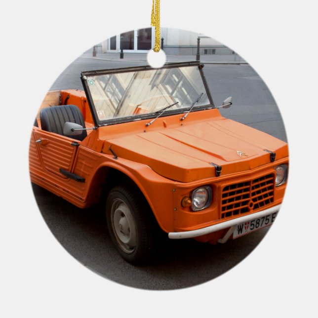 Orange Citroen Mehari Ceramic Tree Decoration (Back)