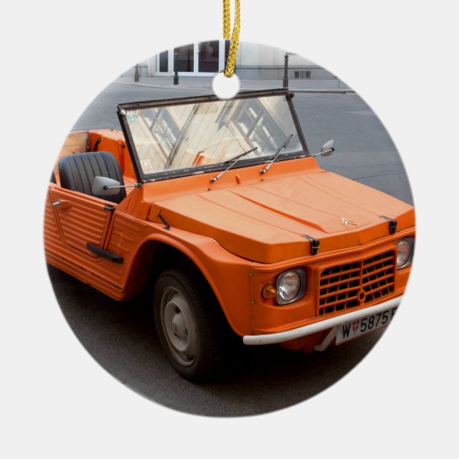Orange Citroen Mehari Ceramic Tree Decoration (Front)