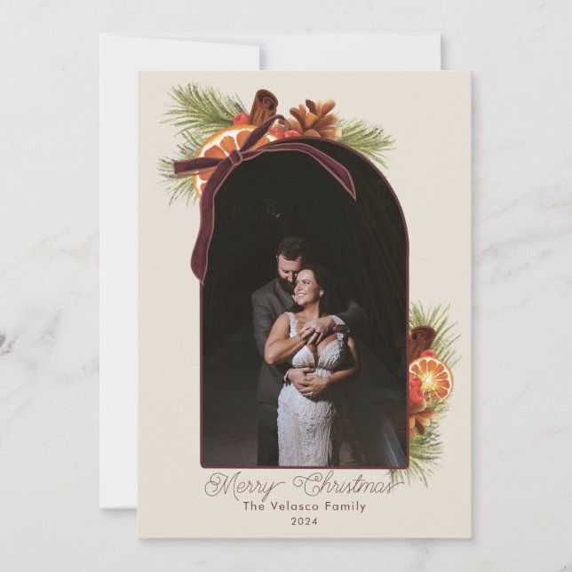 Orange Citrus and Cinnamon Holiday Photo Card (Front)
