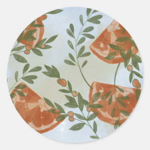 Orange Citrus and Greenery Classic Round Sticker