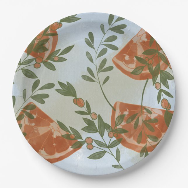 Orange Citrus and Greenery Paper Plate (Front)