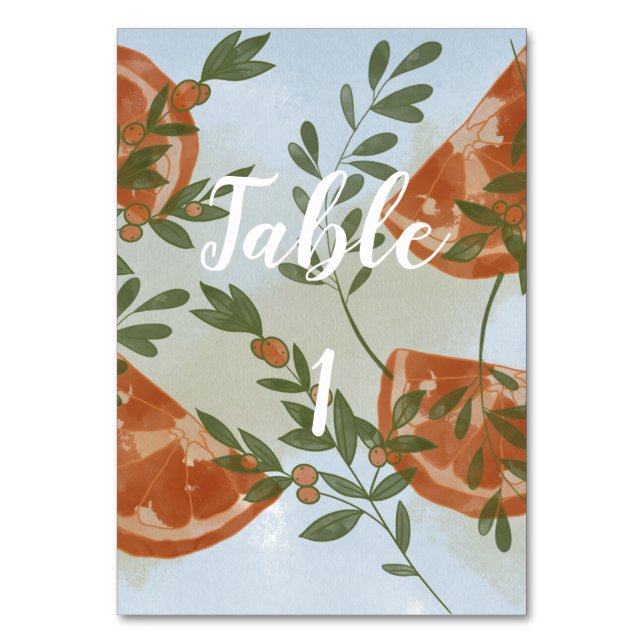Orange Citrus and Greenery Table Number (Front)
