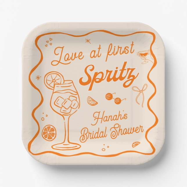 Orange Citrus Aperol Spritz Bridal Shower Paper Plate (Front)