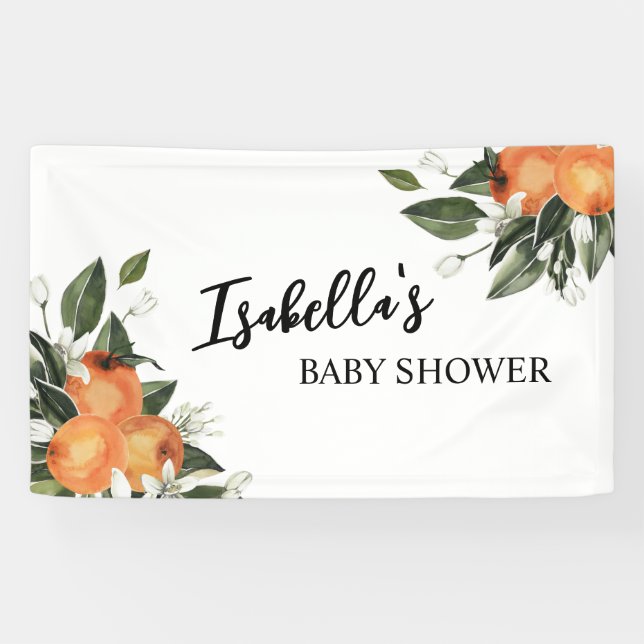 Orange Citrus Baby Shower Backdrop Little Cutie Banner (Horizontal)
