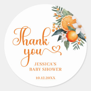 Orange Citrus Baby Shower Favour Classic Round Sticker
