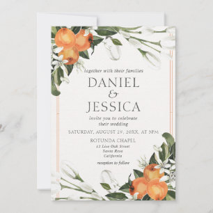 Orange citrus blossom watercolor botanical invitation