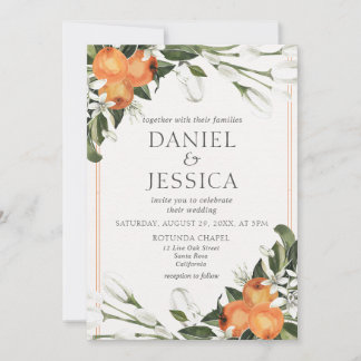 Orange citrus blossom watercolor botanical invitation