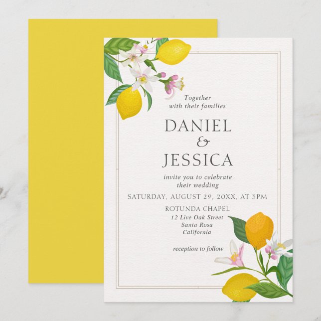 Orange citrus blossom watercolor botanical invitation (Front/Back)