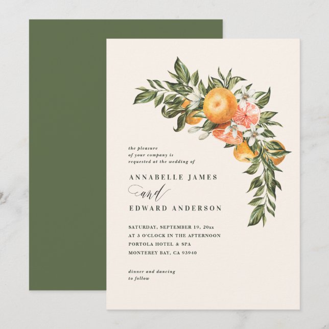 Orange citrus blossom watercolor botanical wedding (Front/Back)