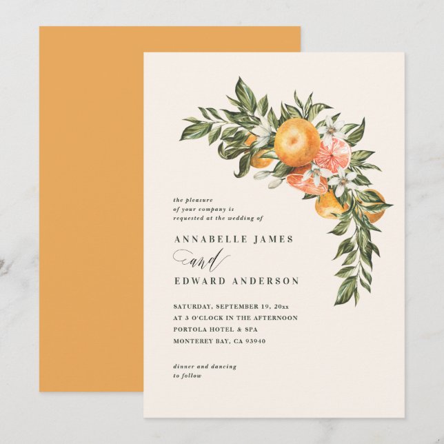 Orange citrus blossom watercolor botanical wedding (Front/Back)