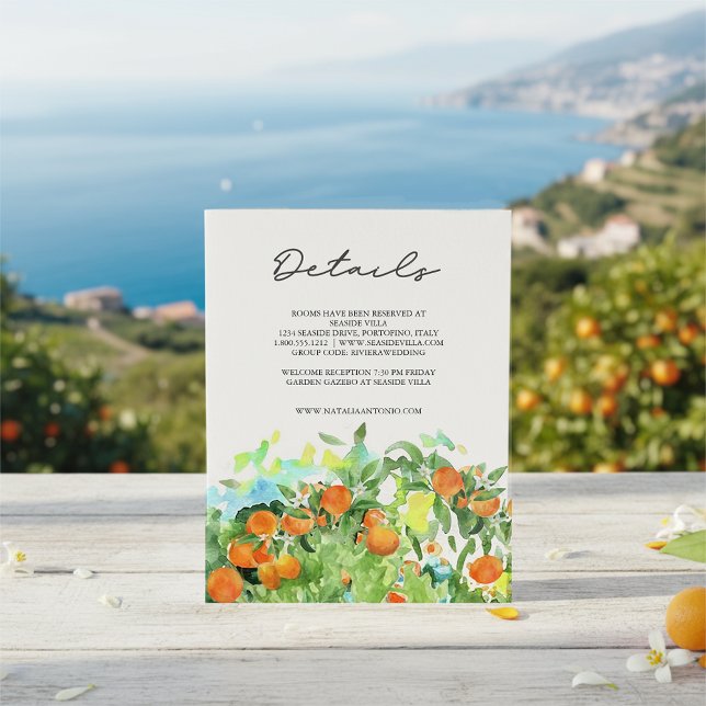 Orange Citrus Blossom Watercolor Wedding Details Enclosure Card (Creator Uploaded)