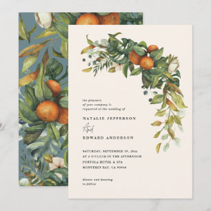 Orange citrus blue watercolor botanical wedding