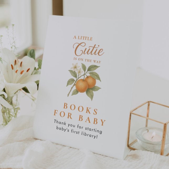 Orange Citrus Books For Baby Shower Table Top Pedestal Sign (Creator Uploaded)