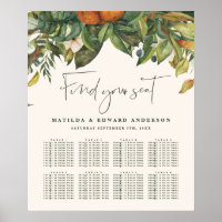 Orange citrus botanica floral wedding seating plan