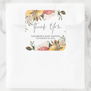 Orange Citrus Botanical   Baby Shower Favour  Square Sticker