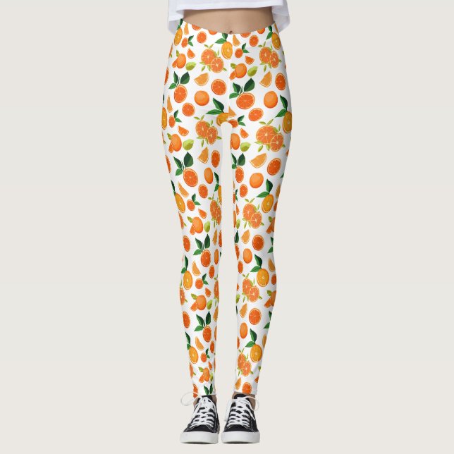 Orange Citrus Botanical Pattern  Leggings (Front)