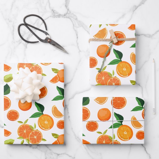 Orange Citrus Botanical Pattern  Wrapping Paper Sheet (Front)