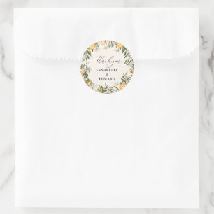 orange citrus botanical wedding thank you favour classic round sticker