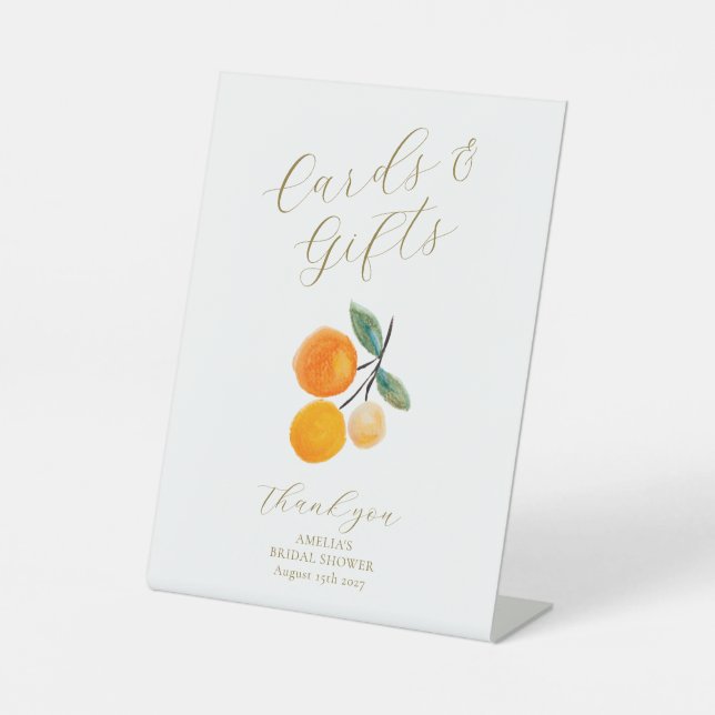 Orange Citrus Bridal Shower Custom Cards Gifts Pedestal Sign (Front)