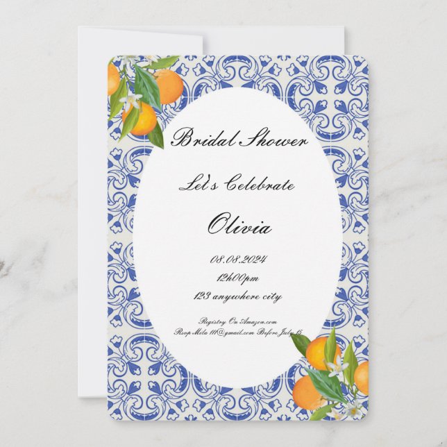 Orange Citrus bridal shower invitation  (Front)
