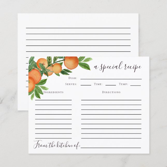 Orange Citrus Bridal Shower Recipe Card (Front/Back)