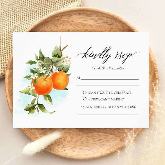 Orange Citrus Calligraphy Wedding RSVP Card (Creator Uploaded)