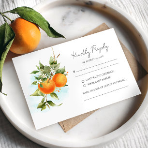 Orange Citrus Calligraphy Wedding RSVP Card