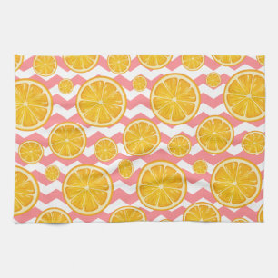 Orange Citrus Chevron Stripes Tea Towel