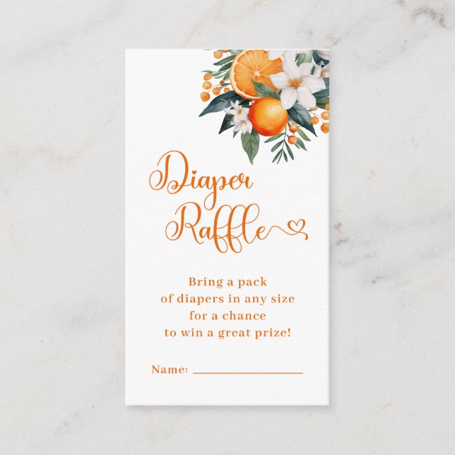 Orange Citrus Diaper Raffle Girl Baby Shower Enclosure Card (Front)