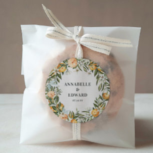 Orange citrus elegant modern minimal wedding classic round sticker