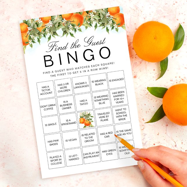 Orange Citrus Find The Guest Bingo Game Card (Creator Uploaded)