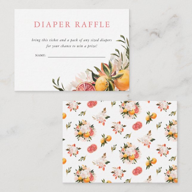 Orange Citrus Floral Botanical | Diaper Raffle  Enclosure Card (Front/Back)
