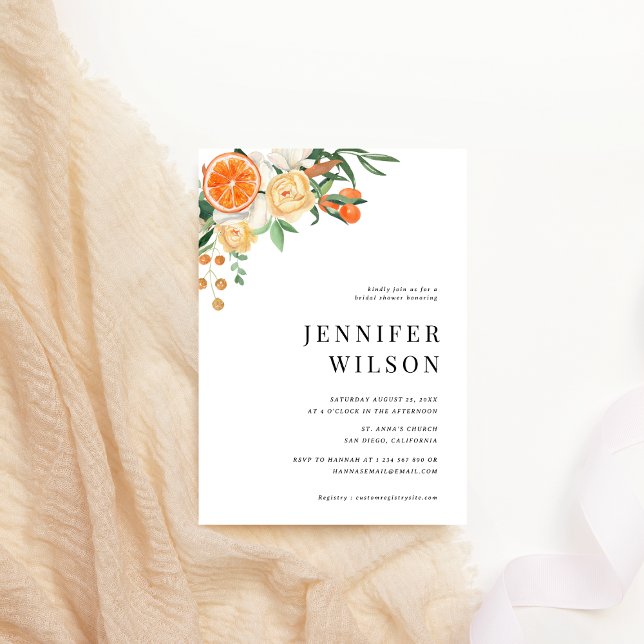 Orange Citrus Floral Minimal Bridal Shower Invitation (Creator Uploaded)